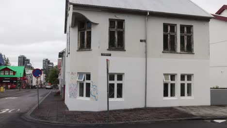 downtown neighborhood in reykjavik, iceland with video jamming left to right