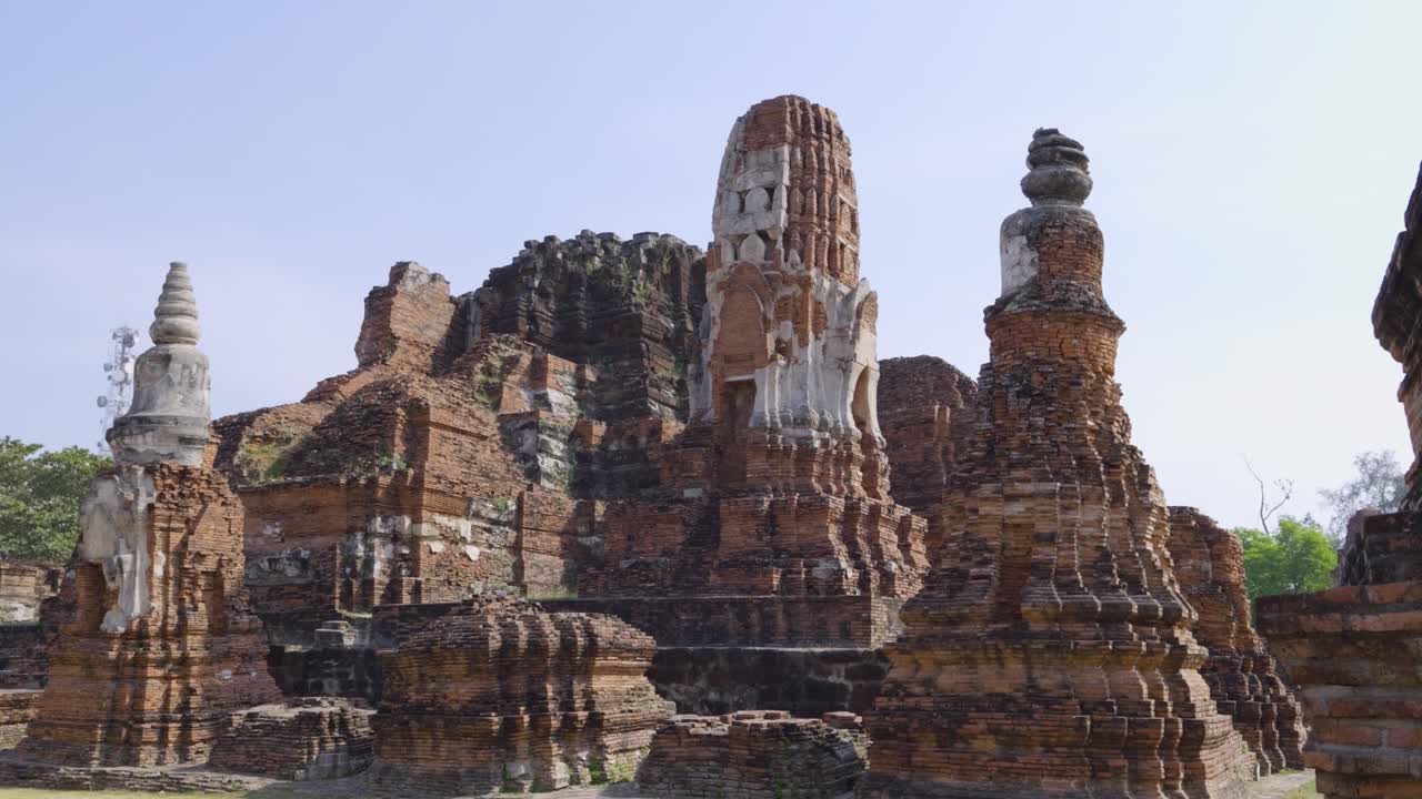 Slider over ruins of Buddhist stone temples at Ayutthaya, Thailand
