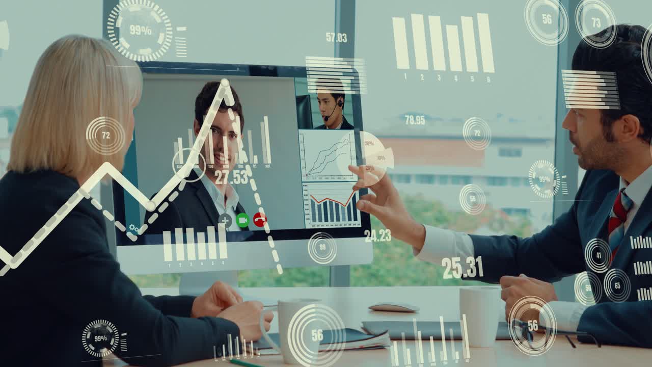 Creative visual of business people in a corporate staff meeting on video call