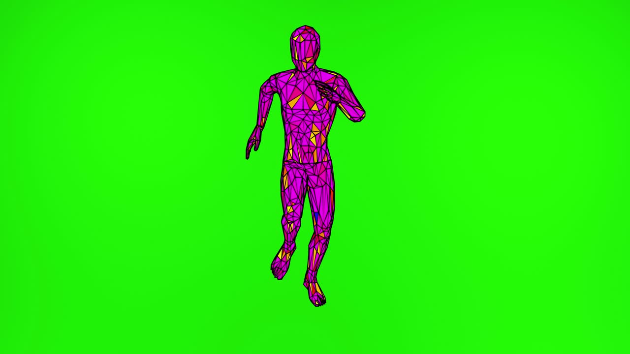 녹색 화면에서 실행되는 캐릭터의 3d 애니메이션