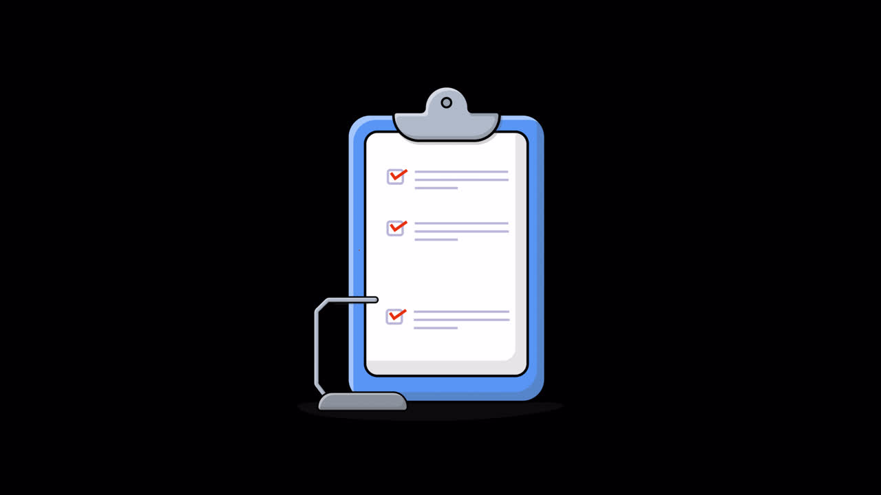Animated Checklist with Test Tube and Pencil on Black Background