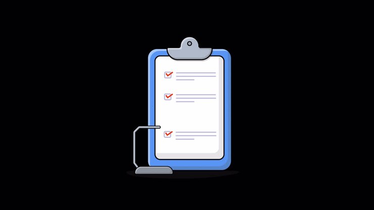 Animated Checklist with Test Tube and Pencil on Black Background