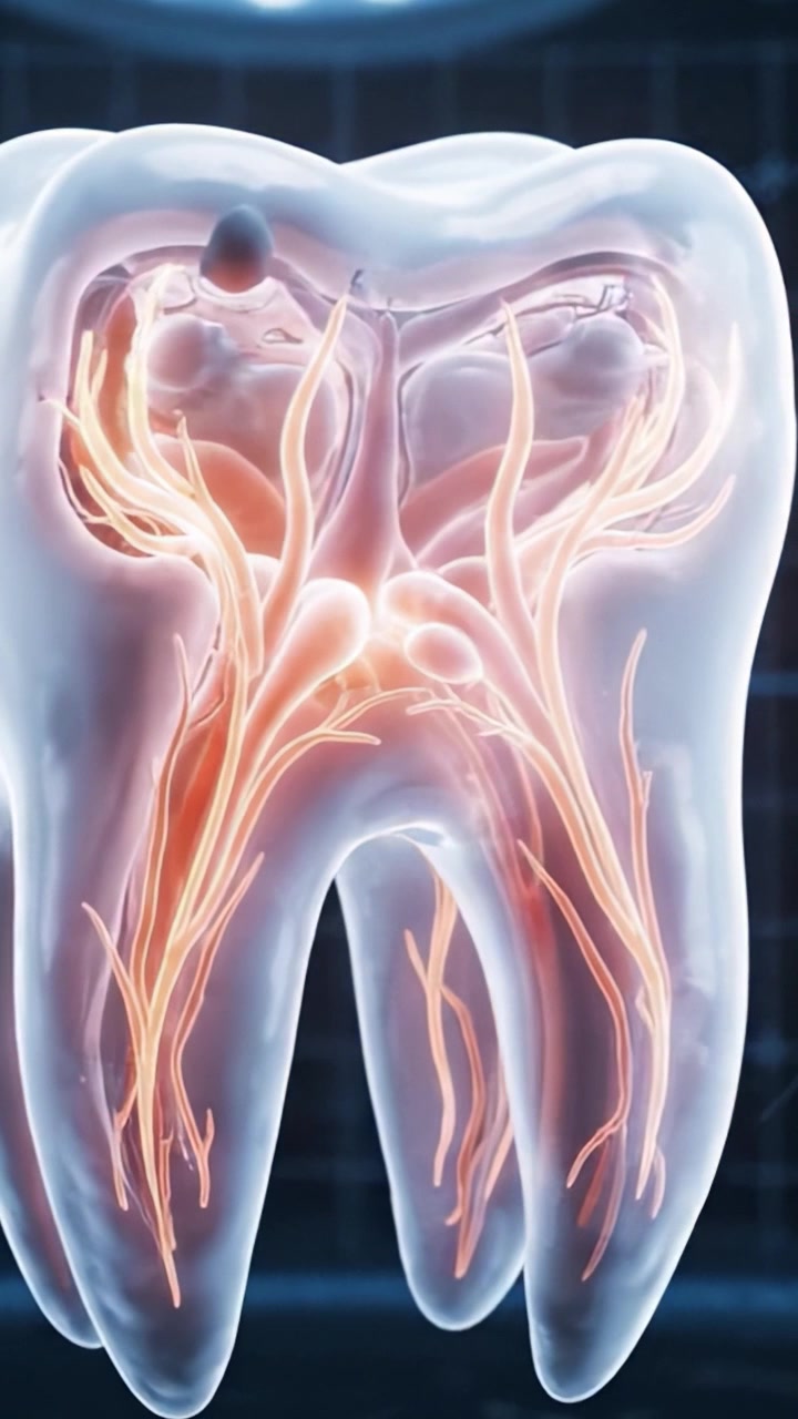 Una Vista Ravvicinata di un Dente Umano, che ne Evidenzia la Struttura e i Dettagli in un'Illustrazione Digitale Pulita e ad Alta Definizione