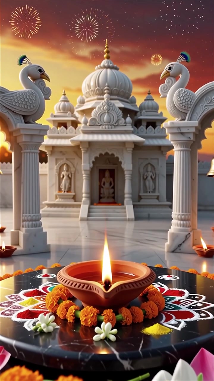 Sfondo del Festival Diwali con lanterne e decorazioni tradizionali Diyas.