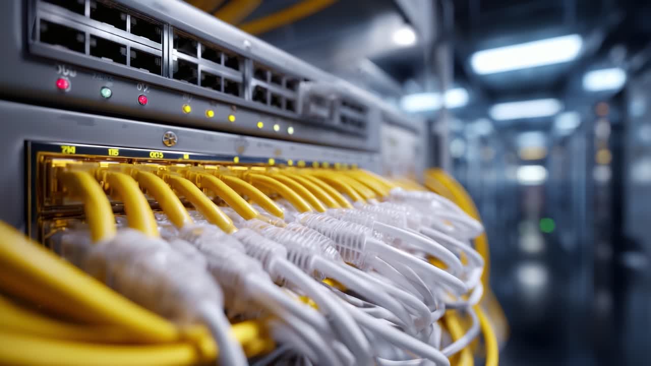 Detailed View of Network Cables Connected to a Data Switch, Highlighting the Importance of Structured Cabling in Modern Data Centers and Network Infrastructure