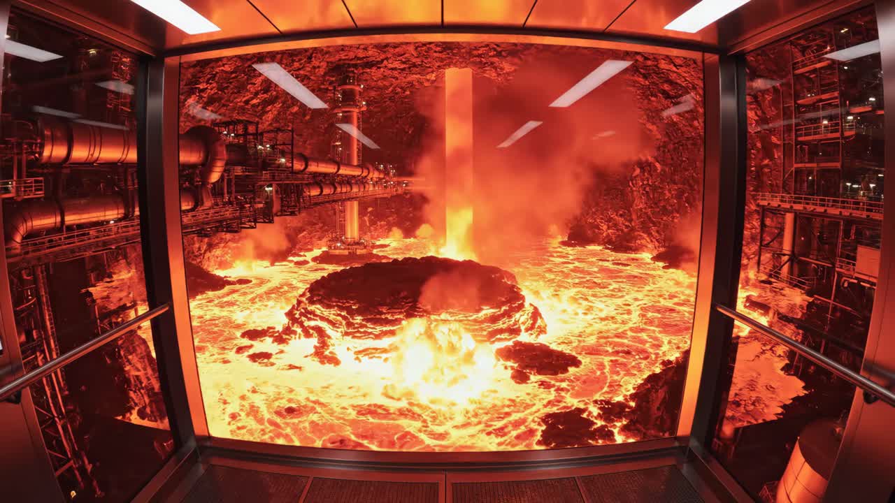 View of Molten Lava and Industrial Complex