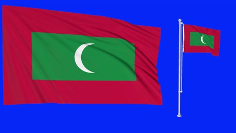 green screen waving maldives flag or flagpole