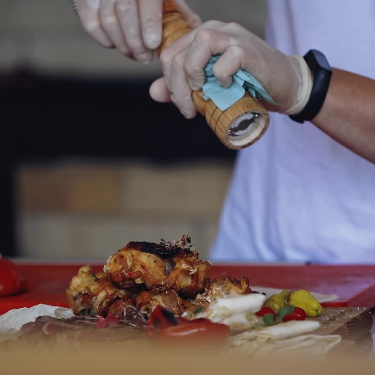 Focused chef cooking food