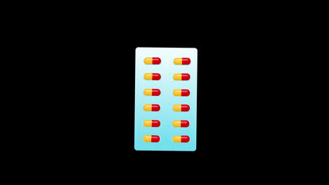 Eine-Pillenpackung,-Gefüllt-Mit-Roten-Und-Gelben-Pillen,-Symbolkonzept,-Schleifenanimationsvideo-Mit-Alphakanal