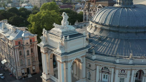 aerial dolly out shot of the odessa opera and ballet theater building