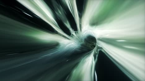 abstract dark green alien hyperspace warp tunnel through time and space animation. 4k 3d loop sci-fi interstellar travel through wormhole in hyperspace vortex tunnel. abstract teleportation velocity