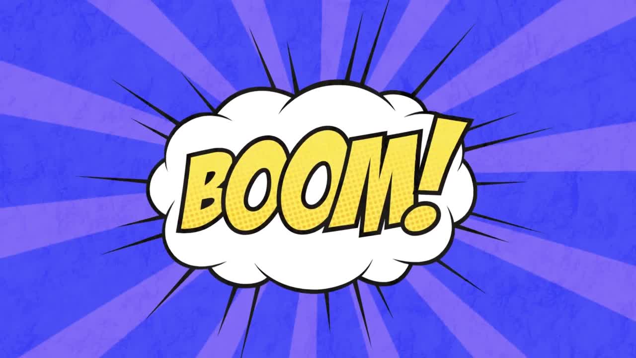 animación de cómic 5 opciones de texto sobre múltiples burbujas de habla cómica con efectos de sonido cómic textos