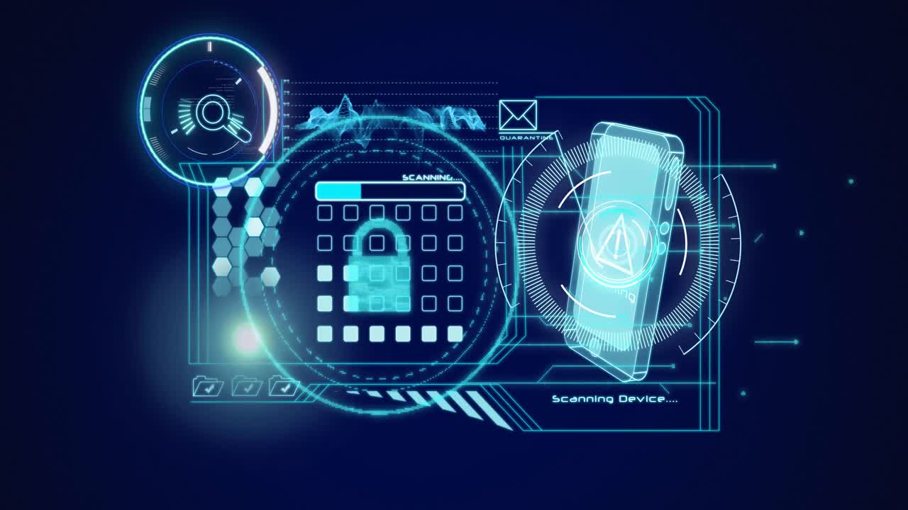 анимация сканирования и обработки данных на цифровом экране