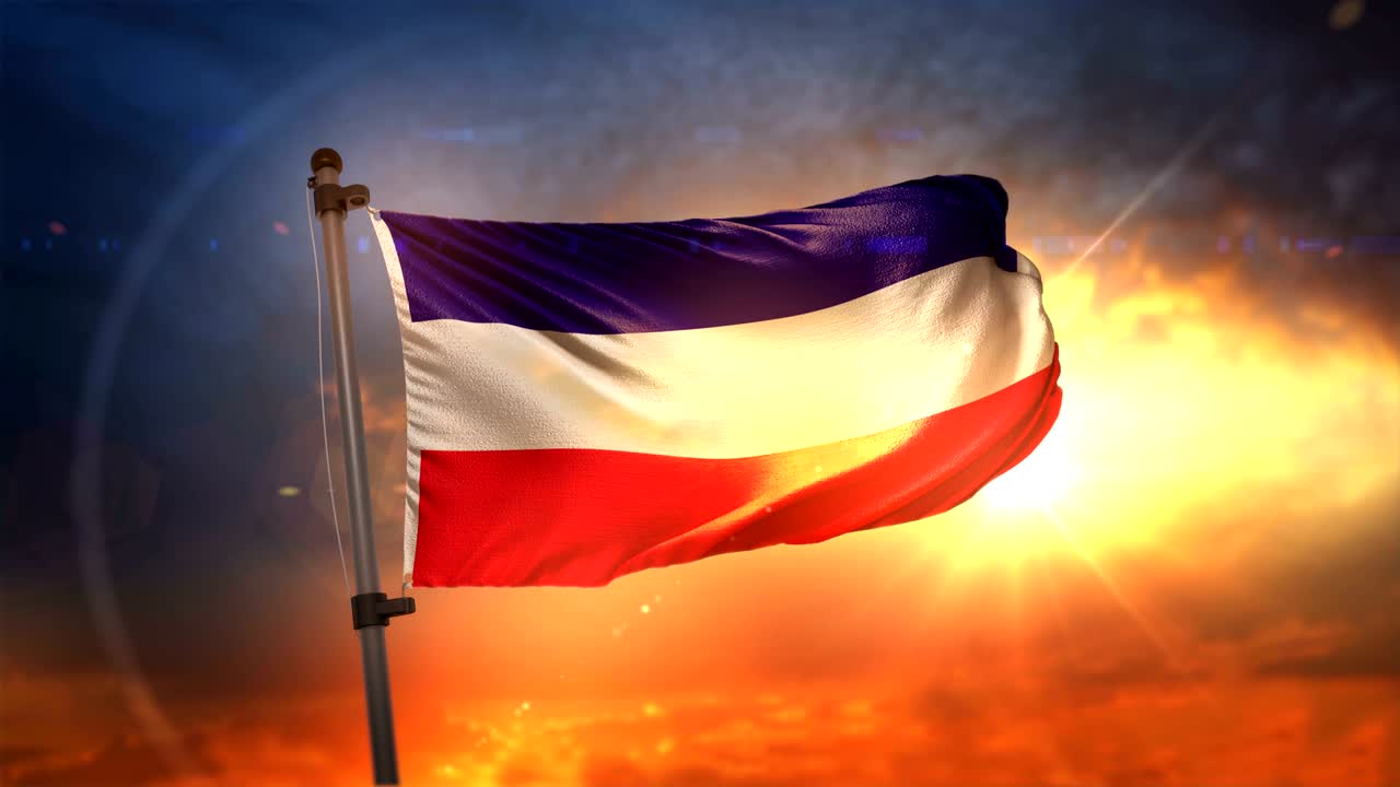 los altos bandera retroiluminada en el hermoso amanecer bucle cámara lenta 4k