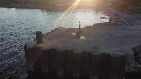 aerial women doing  outdoor fitness during summer