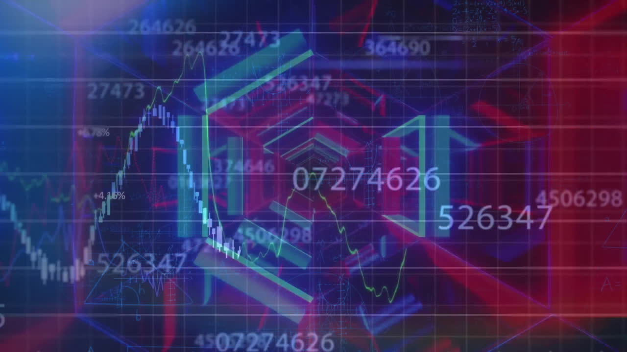 animación del procesamiento de datos financieros en fondo oscuro