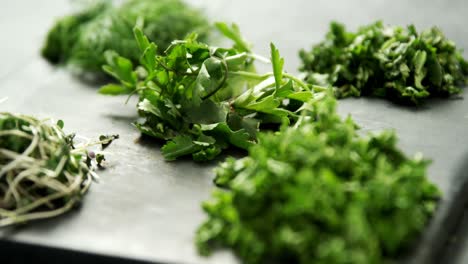 various herbs on chopping board 4k