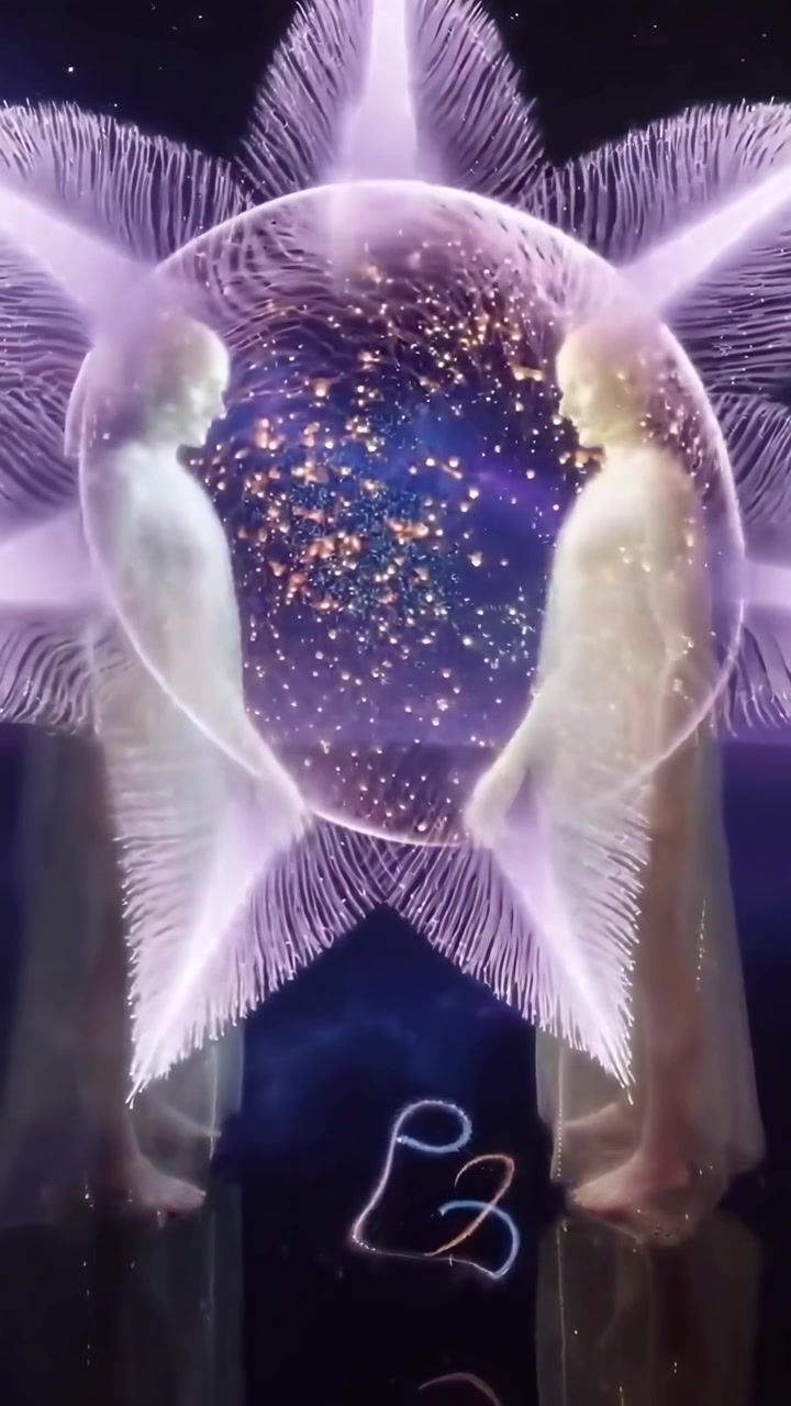 Spiritual Beings Interact and Form a Glowing Cosmic Sphere