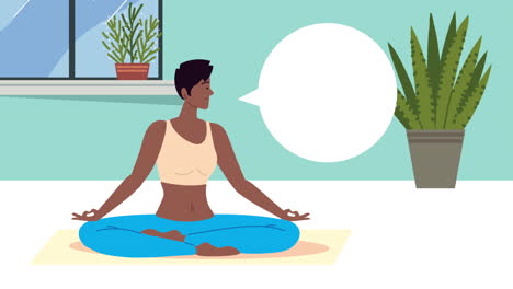 afro woman practicing yoga on the house