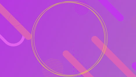 animation of round banner with copy space against abstract shapes on purple background