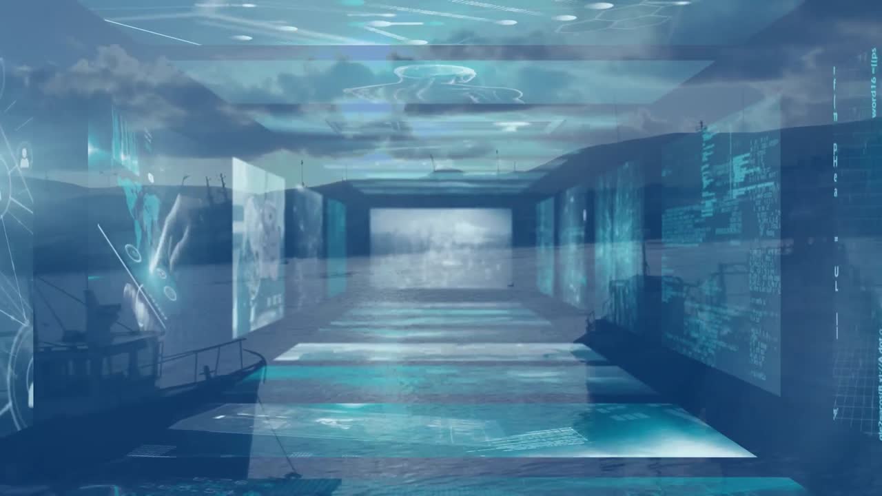 풍경 위의 화면에서 데이터 처리의 애니메이션