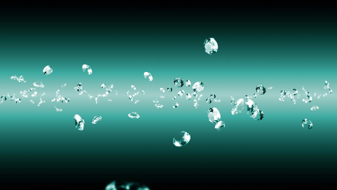 에메랄드 녹색 바탕에 많은 보석 다이아몬드를 날아. 투명하고 귀중한 보석을 빛니다. 화려한 다이애몬드 회전의 3d 애니메이션. 루프 애니메이션.