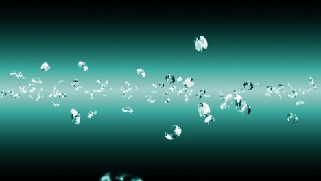 flying many jewelry diamonds on emerald green background. shine transparent, precious gem. 3d animation of brilliant diamond rotating. loop animation.