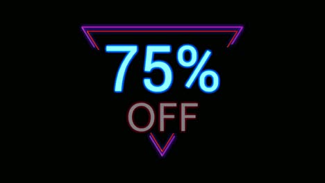 discote de luz de neón: 75% de descuento en el triángulo, marco moderno, borde, animación, gráficos en movimiento sobre fondo negro.