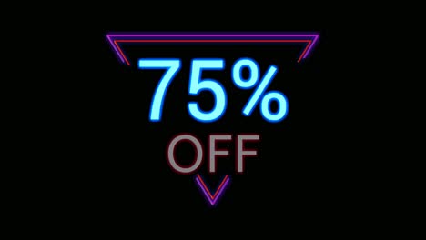 neon light discount 75% percent off in triangle modern frame border animation motion graphics on black background