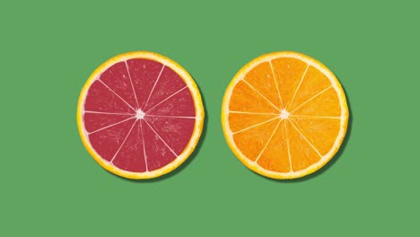 two orange slices rotating