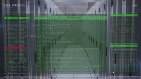 animación del procesamiento de datos a través de servidores informáticos