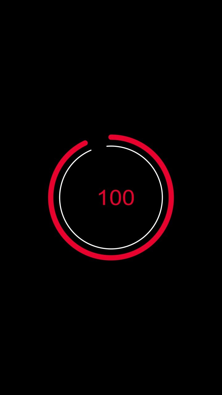 Minimal black loading progress animation red circular gauge numeric status smooth digital interface