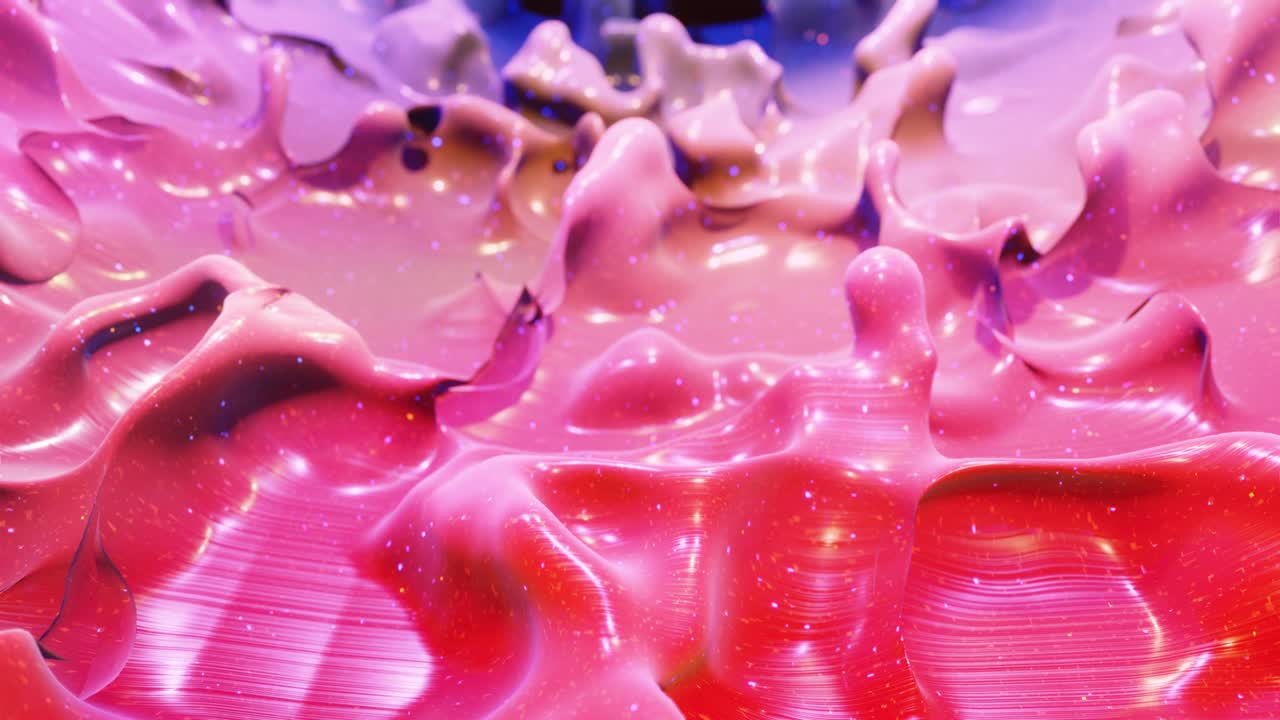 animación abstracta suave de gradiente líquido color rojo azul en 4k. superficie de pintura brillante brillante como fondo festivo en bucle abstracto. brilla en líquido viscoso con salpicaduras 3d en la superficie como gotas.