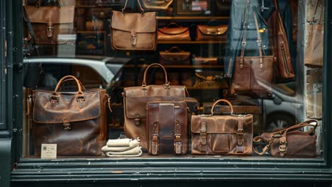 leather bags display in shop window