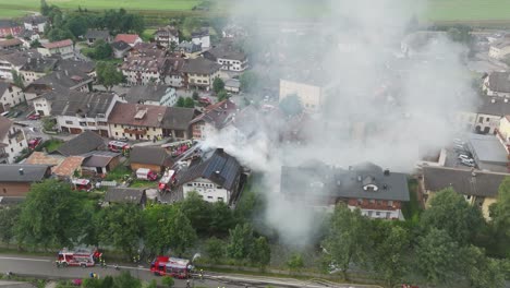 Massive House Fire in Village - Aerial View of Emergency Response