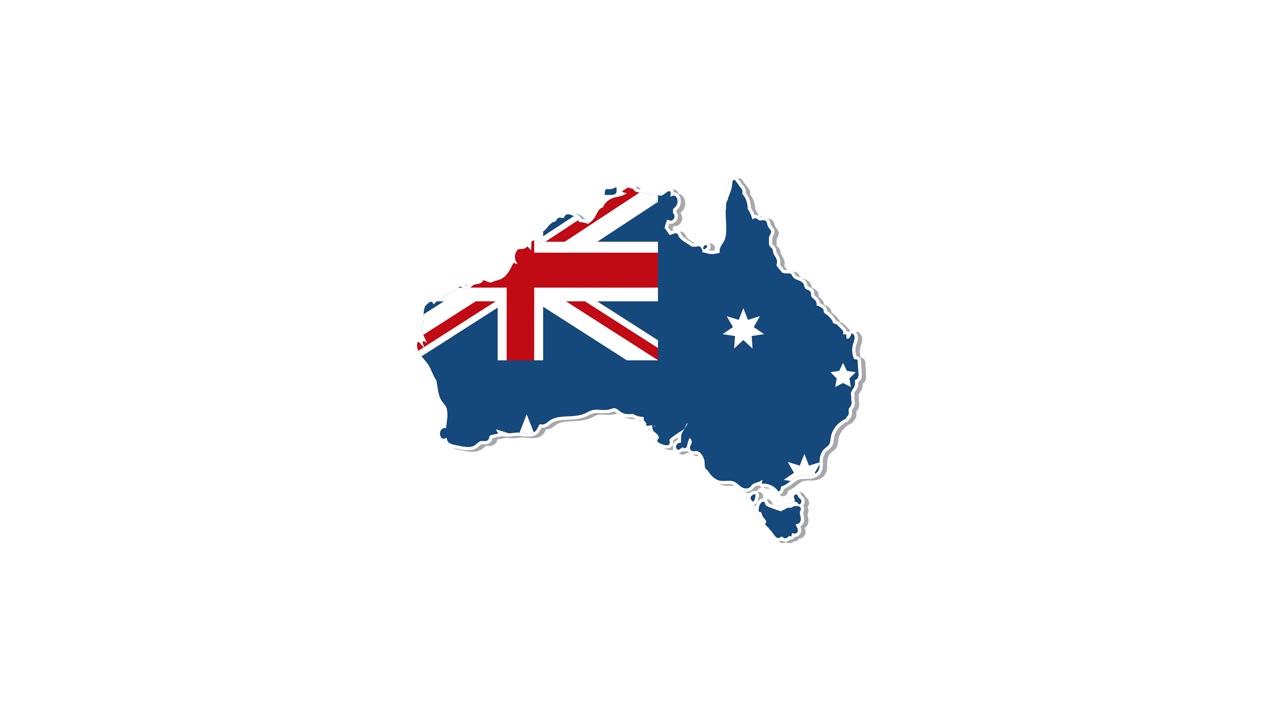 Animation of the Australian flag transforming and moving across various backgrounds with dynamic transitions and vibrant colors