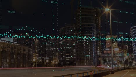 Animation-of-data-processing-against-view-of-cityscape-at-night