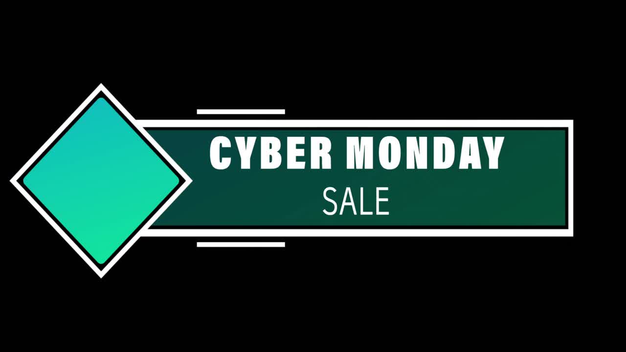 texto de venta de cyber monday blanco y verde que aparece contra la pantalla negra 4k
