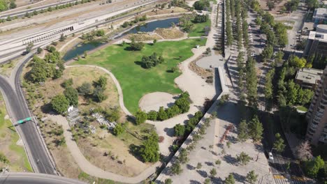 aerial view of bicentenario park near san cristobal hill in santiago