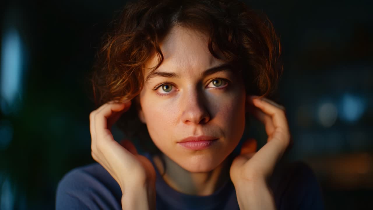 Contemplative Moments: A Woman Reflecting on Her Thoughts in Soft Light Captured in Two Frames from a Video, Illustrating Emotional Depth and Inner Struggles
