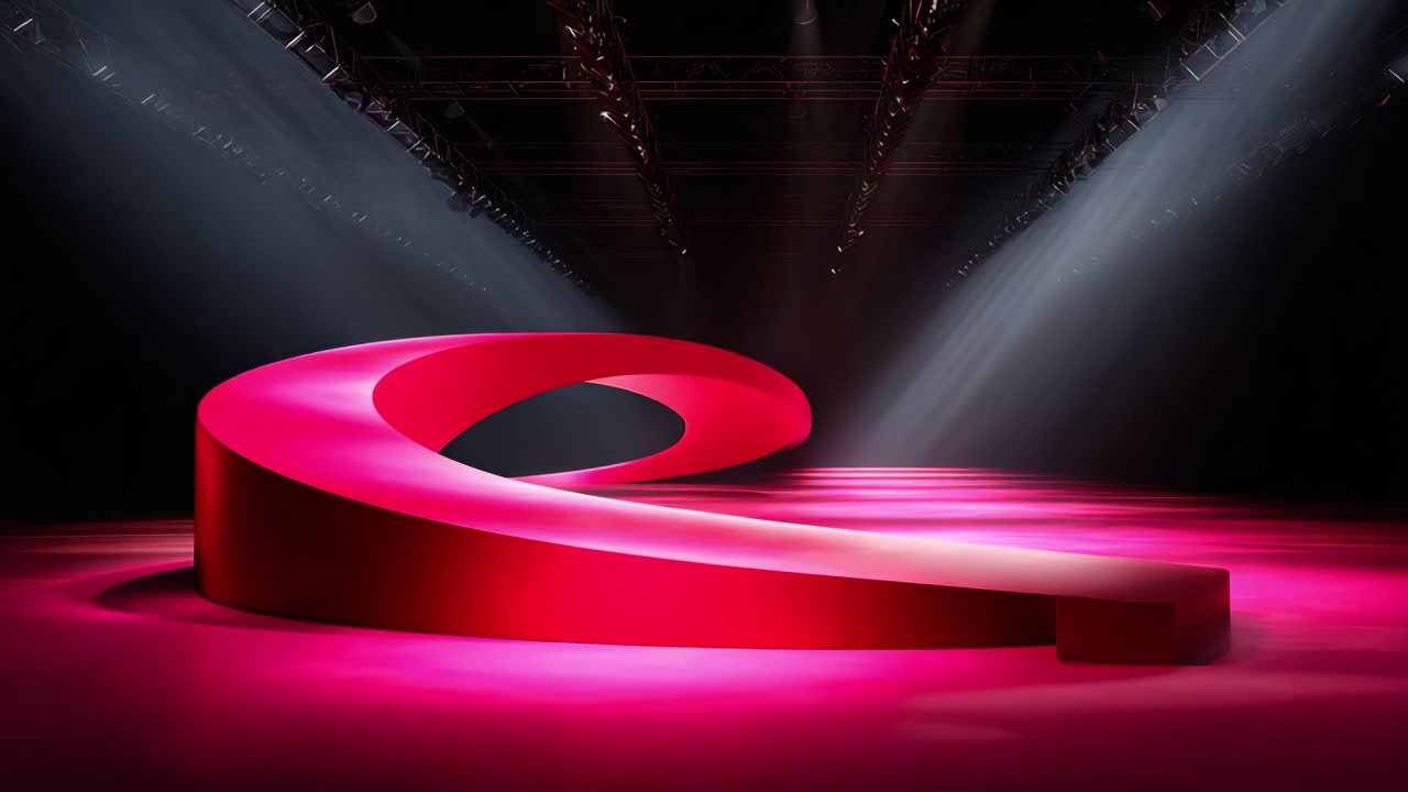 A Bold Presentation Stage Featuring a Sleek, Curved Design Highlighted by Dramatic Lighting Effects Creates an Engaging Atmosphere for Events and Performances in this Captivating Visual Scene