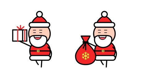 santa claus holding gift bag and walking. alpha channel