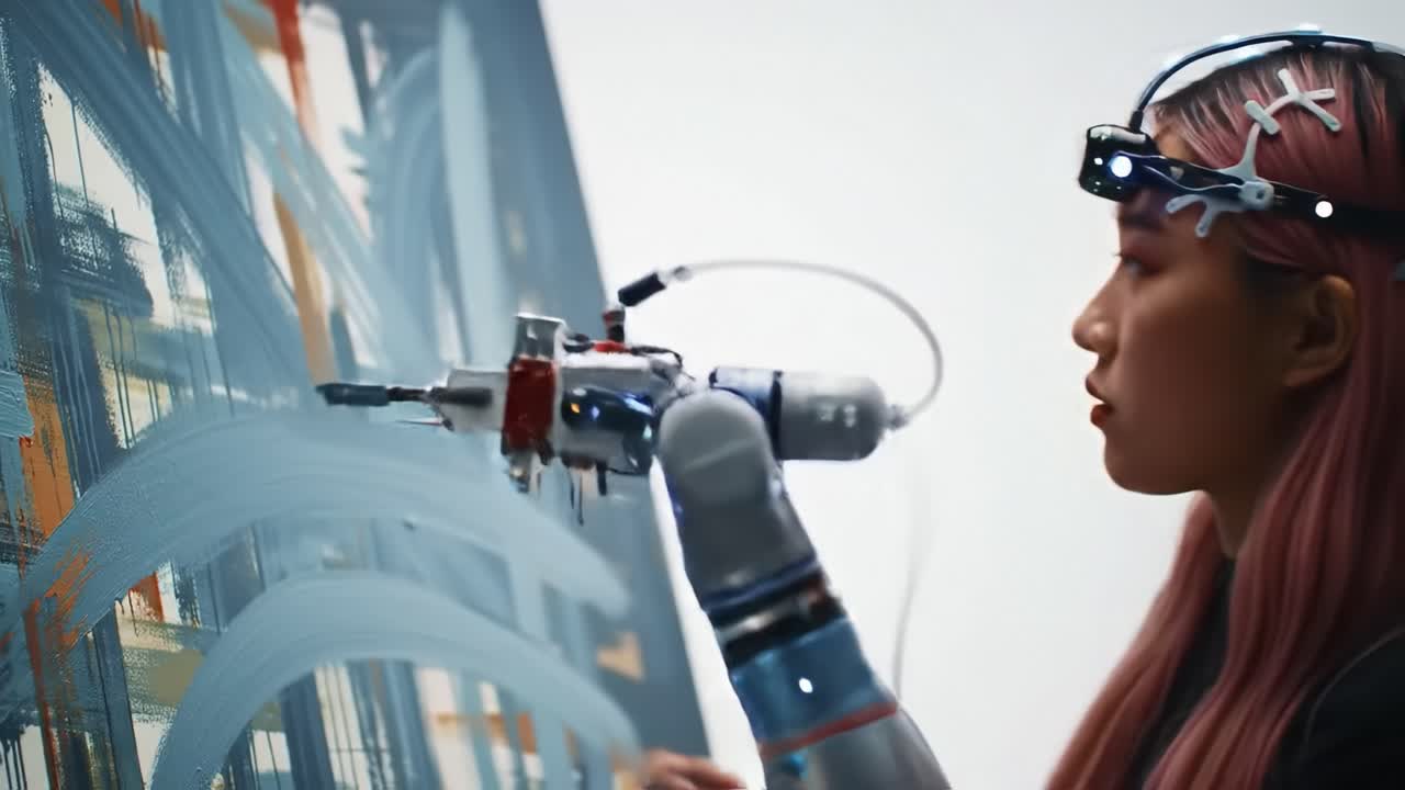 A Fusion of Technology and Art: A Robotic Arm Collaborates with an Artist to Create Striking Visuals on Canvas