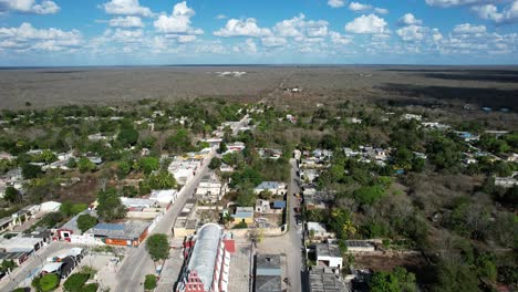 drone shot of main church at alcanceh yucatan