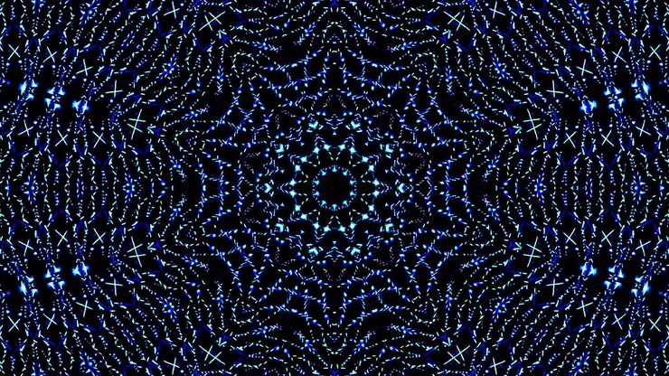 light wave abstract dots set blue color kaleidoscope black background