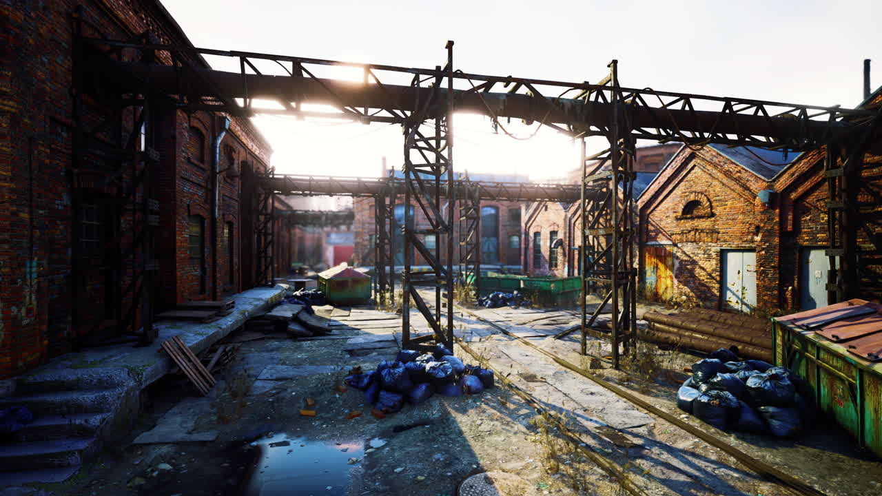 버려진 공업 건물에 판이 붙어있어요