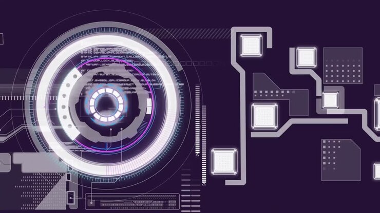 Digital interface with data processing against round scanner against black background