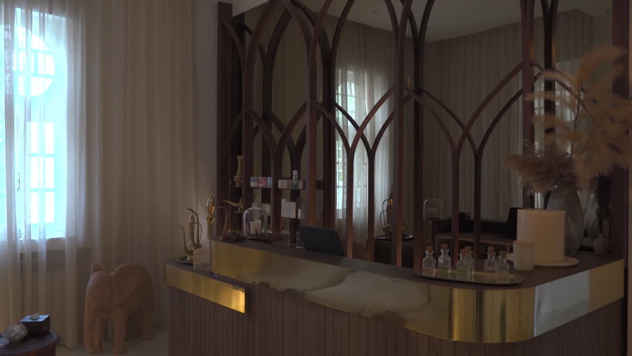 interior de una sala de espera en un salón de belleza