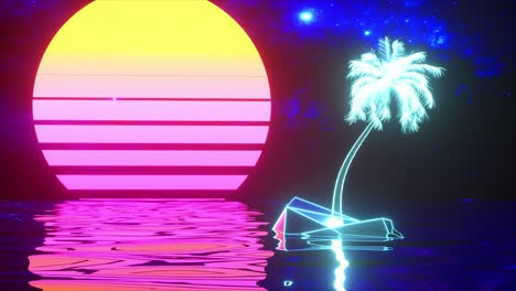 el paraíso de la isla del atardecer retro