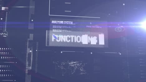 animación de la interfaz con el procesamiento de datos contra un punto de luz sobre fondo azul